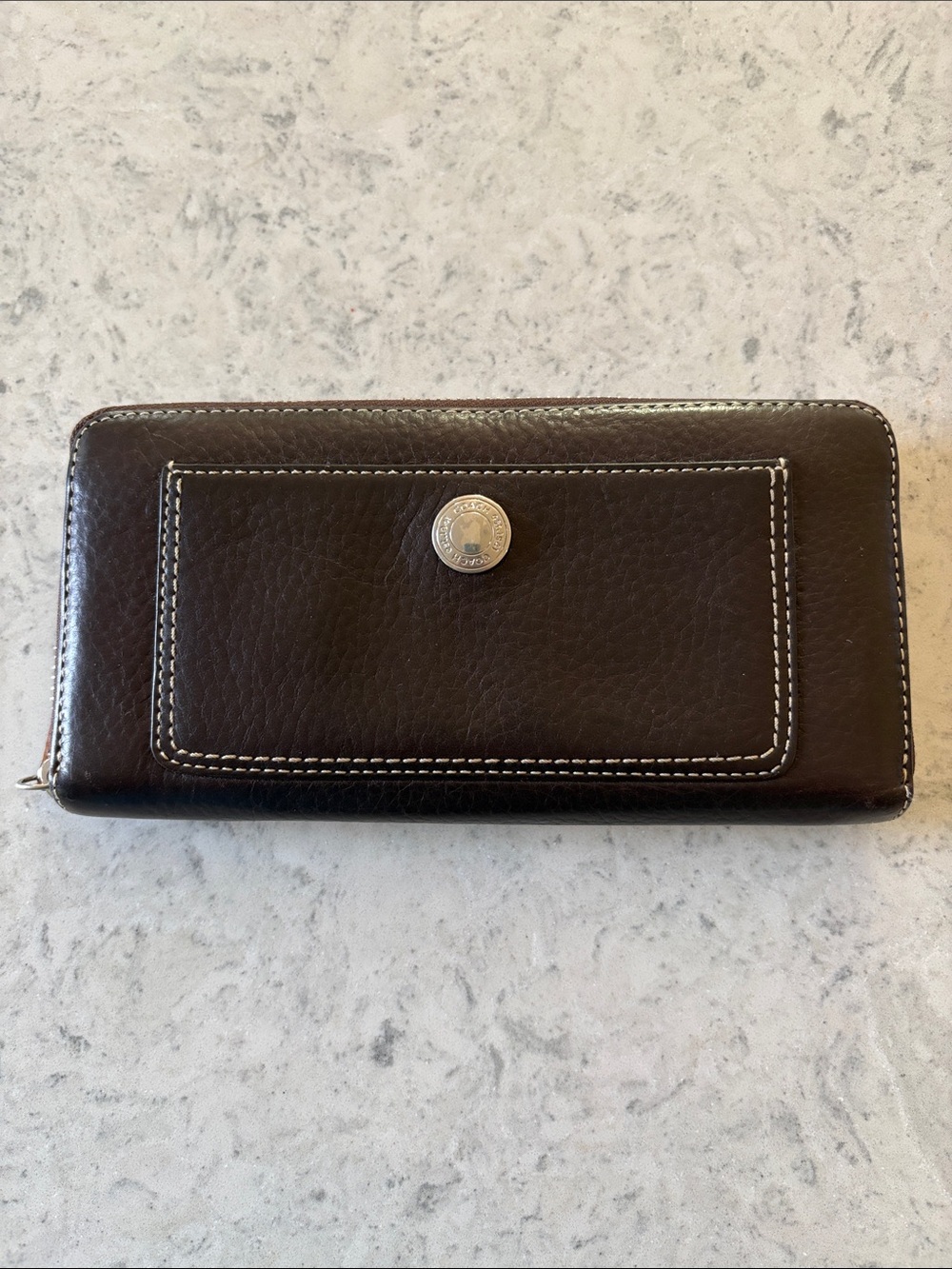 Coach Chelsea Brown Pebbled Leather Credit Card Bill Coin Zip Around Wallet VG+